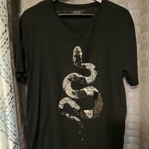 Zara Man black V neck Snake 🐍 Sequins Pattern Shirt